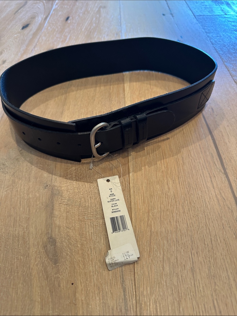 THEORY Black Leather Belt with Silver Buckle